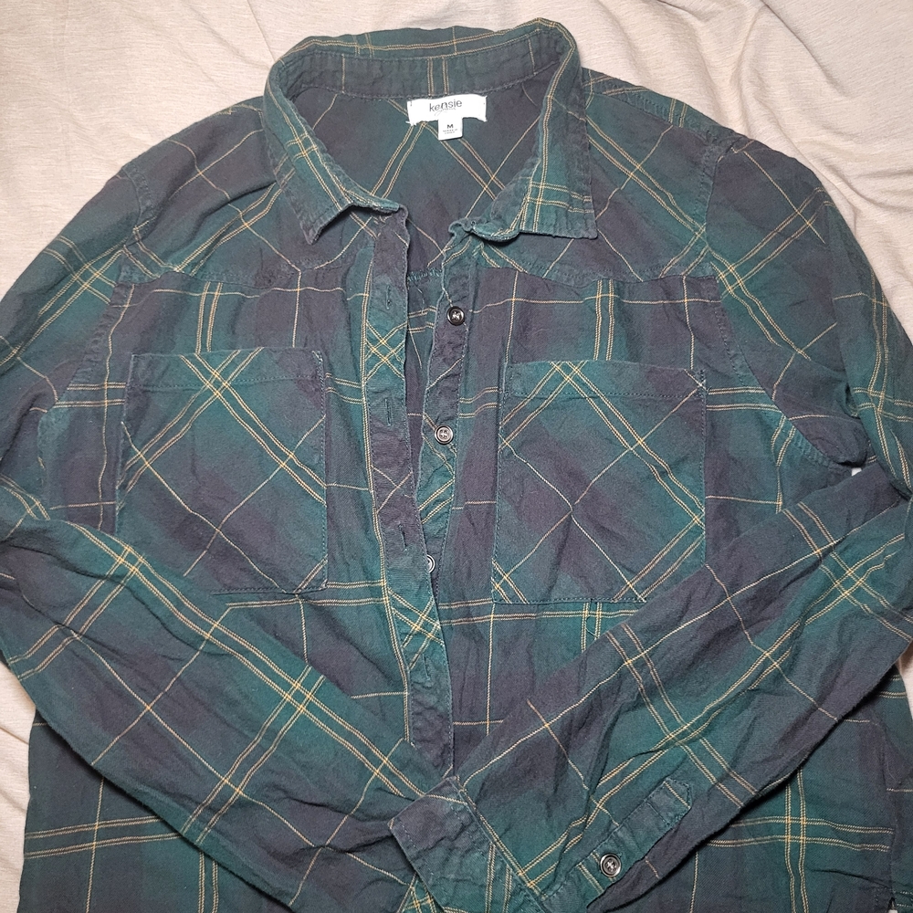 Kensie Forest Green Plaid Button-Down Shirt